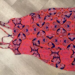 Vibrant Pink & Navy Printed Strappy Dress